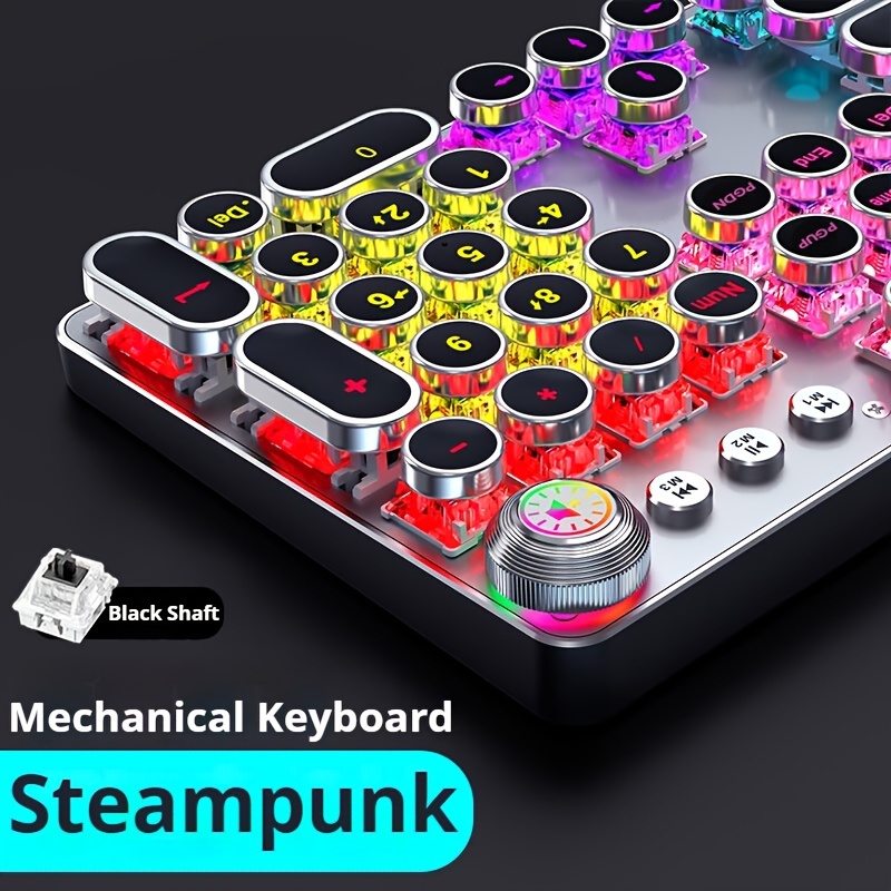 

Eweadn Retro Punk Mechanical Gaming Keyboard - 104 Keys, Full Size Numeric Pad, Colorful Led Backlit, Ergonomic Design With Volume Knob For Pc & Laptop