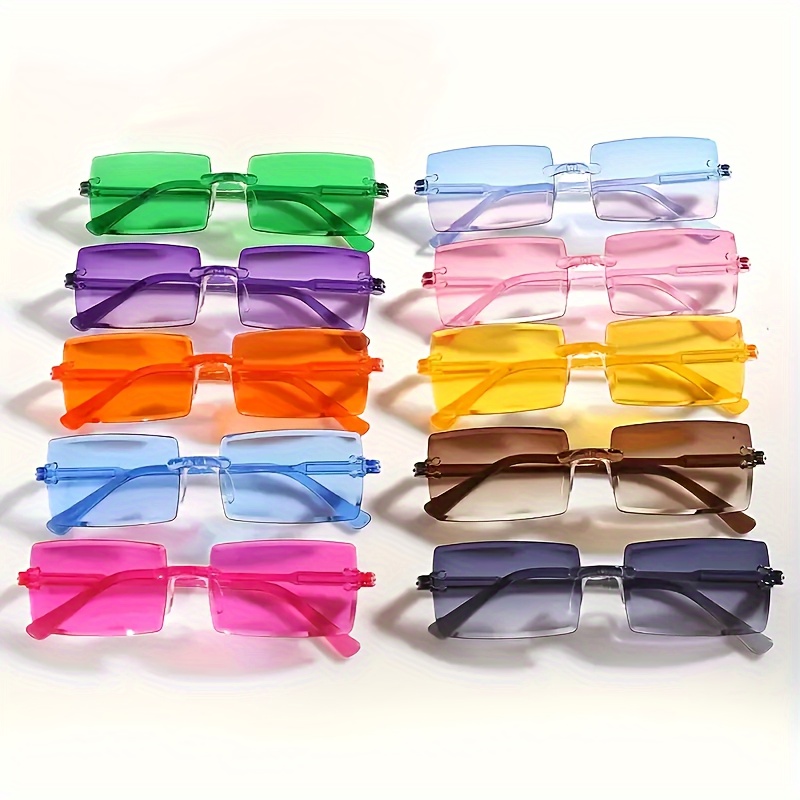 

10pcs Rectangular Candy-colored Fashion Glasses For Men And Women, Anti-reflective Pc Lenses, Fashionable Sunshade Eyewear For , Beach Parties, And Clubs, Hip Hop, Fashion Glasses