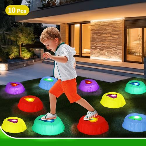 10pcs light up stepping stones kid balance training sensory toys coordination stepping stones game kit for indoor outdoor suitable for party birthday holiday halloween christmas gifts