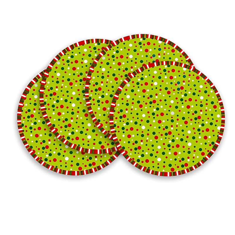 Temu – TEMU 4pcs Colorful Polka Dot Pattern Christmas Round Placemats, Kitchen Table Mats, Plate Mats, Bowl Mats, Restaurant Supplies Tableware, 15 Inches,