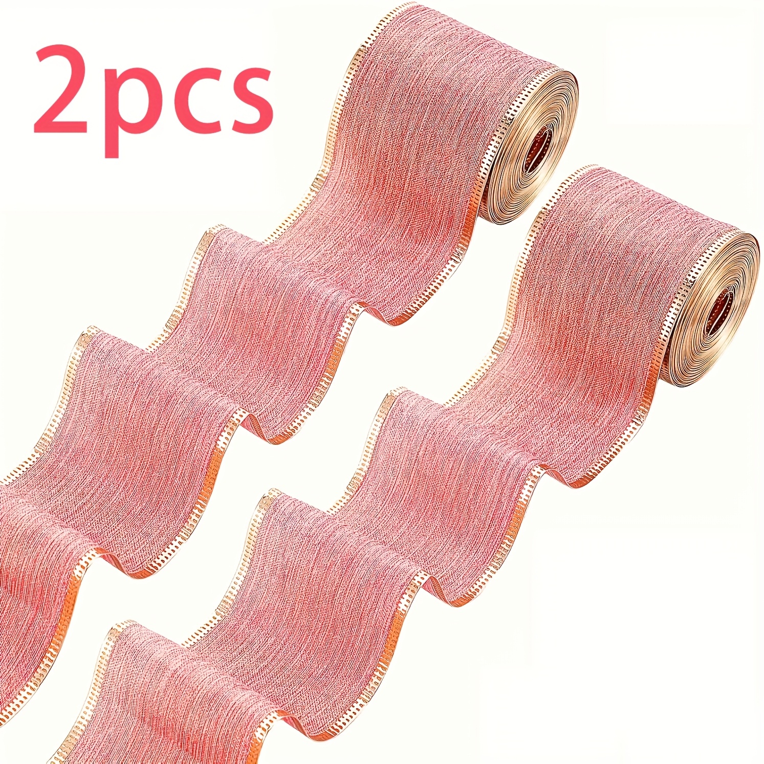 TEMU 2-Pack Fita de Rosa , Fita de Metálico, 6,3CM de Largura, de Comprimento, Total 6M - para Decorações de Natal, Enfeites de Árvore de Natal,-image-17612339208400