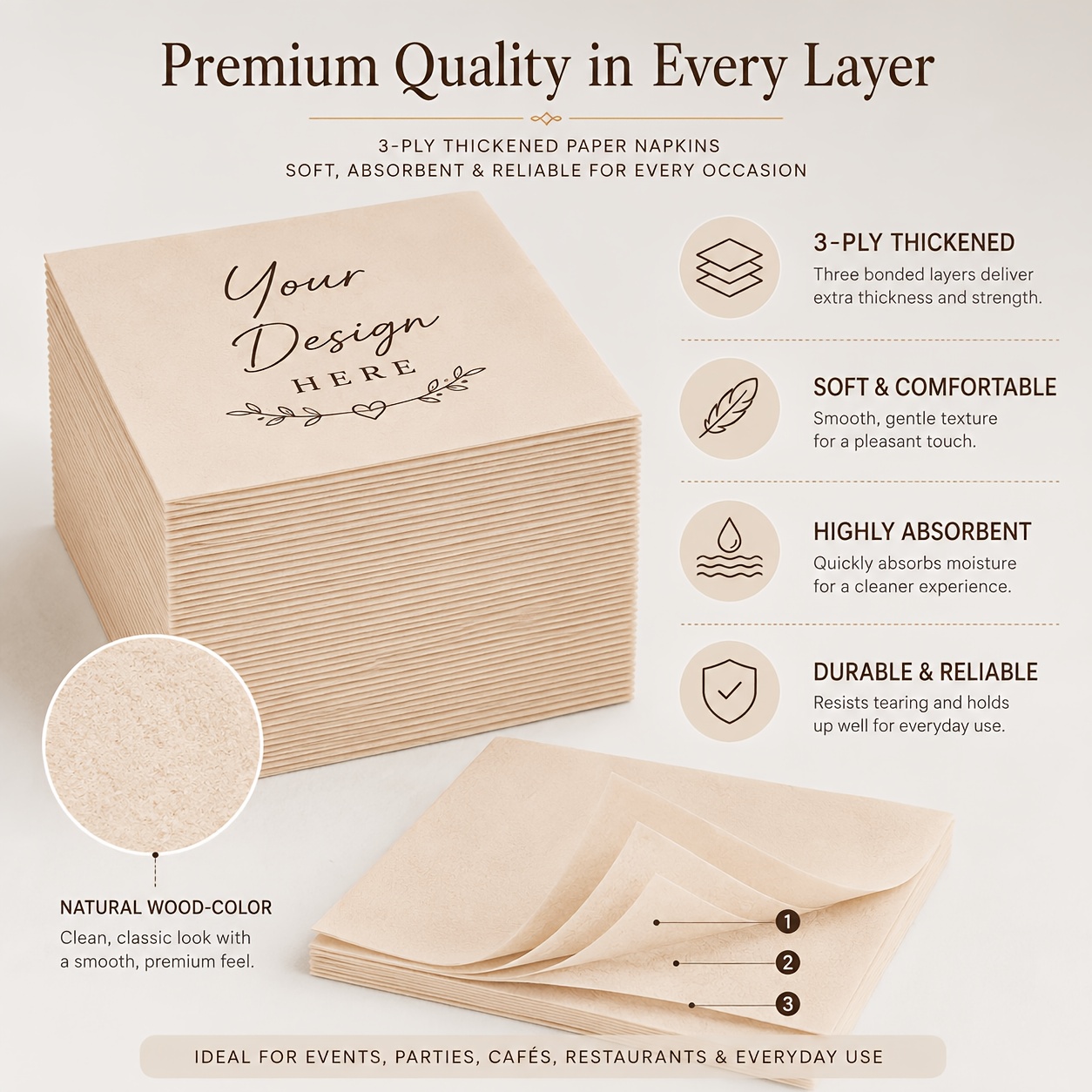 TEMU Custom Printed Paper Napkins Fully Personalized With Your Photos, Logos, Texts, Or Any Artwork, Thick Soft Absorbent Disposable Square Tissue