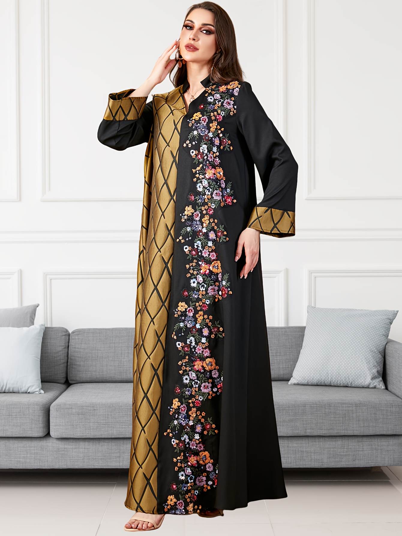 elegant a line long sleeve dress color sequin Temu Mauritius