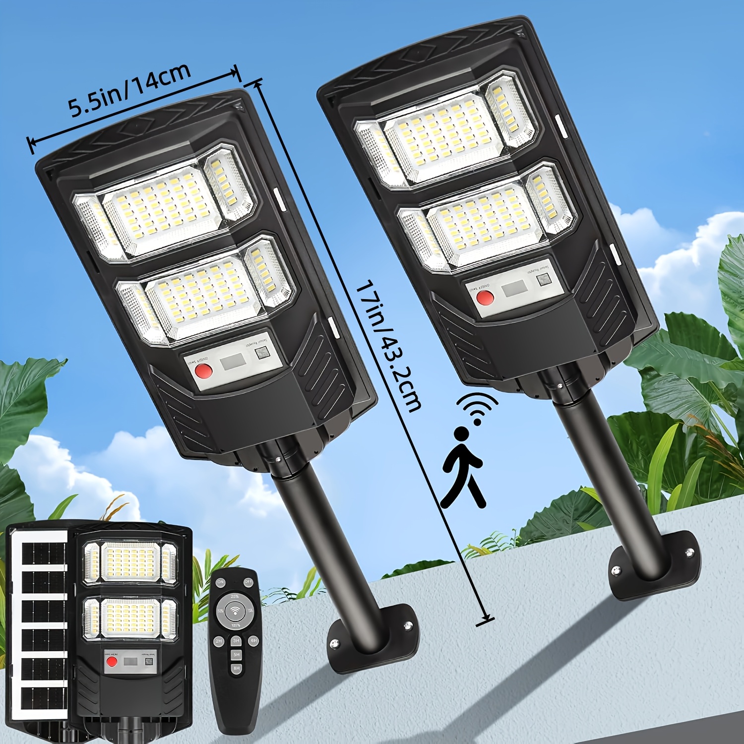 TEMU 4 Pack/2 Pack Solar Street Light Outdoor 400 Led Beads, 6500k Motion Sensor Led Solar Powered Flood Light With Remote Control, Dusk To Dawn