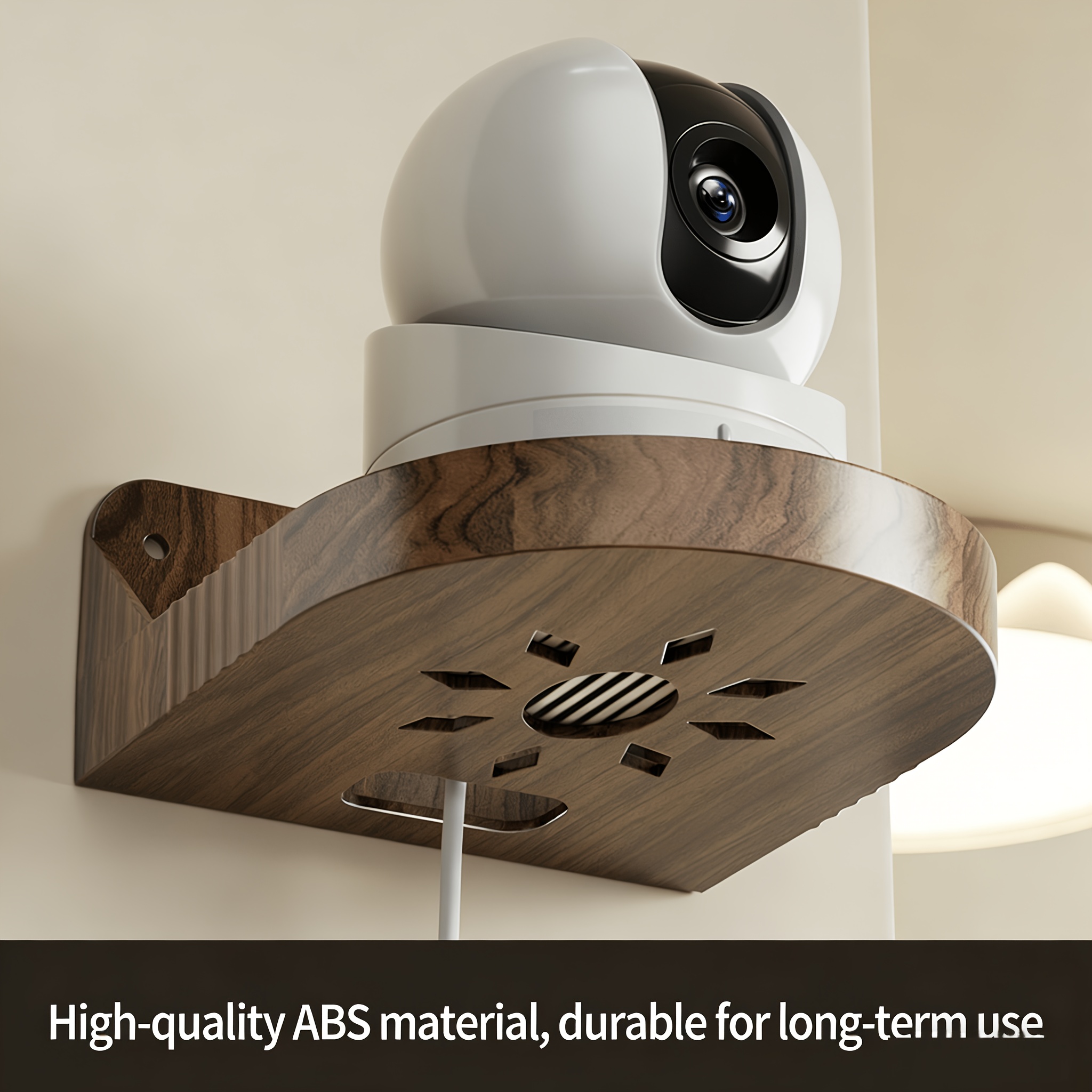 TEMU 1pc Of No-drill Wall-mounted Shelf Made Of Abs Material, Designed For Surveillance Camera Support With Cable Management Holes, Suitable For