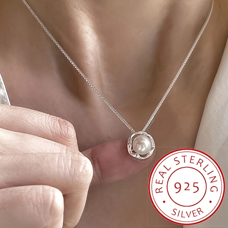 

925 Sterling Silver Exquisite Hollow Freshwater Pearl Geometric Pendant Necklace Minimalist Elegant Temperament Versatile Jewelry Gifts For Women