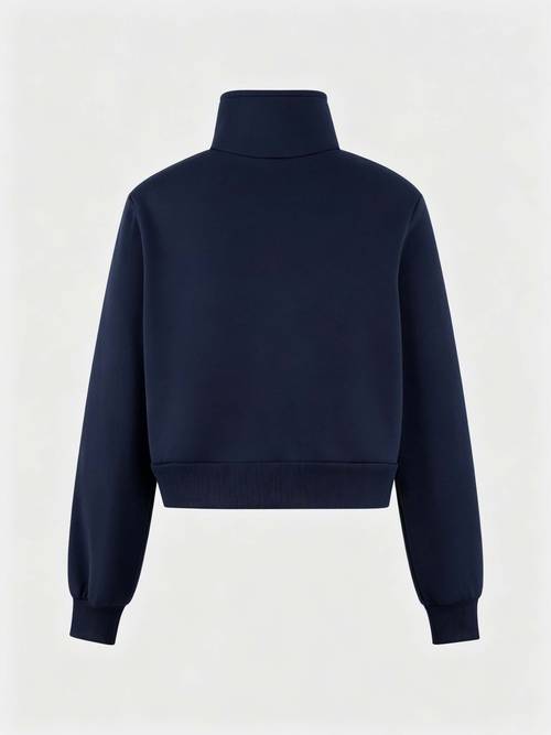 1pc autumn winter womens stand up collar zip up short fleece sweatshirt high neck long sleeve pocket loose casual daily sweatshirt jacket fashionable print pattern basic outerwear womens clothing