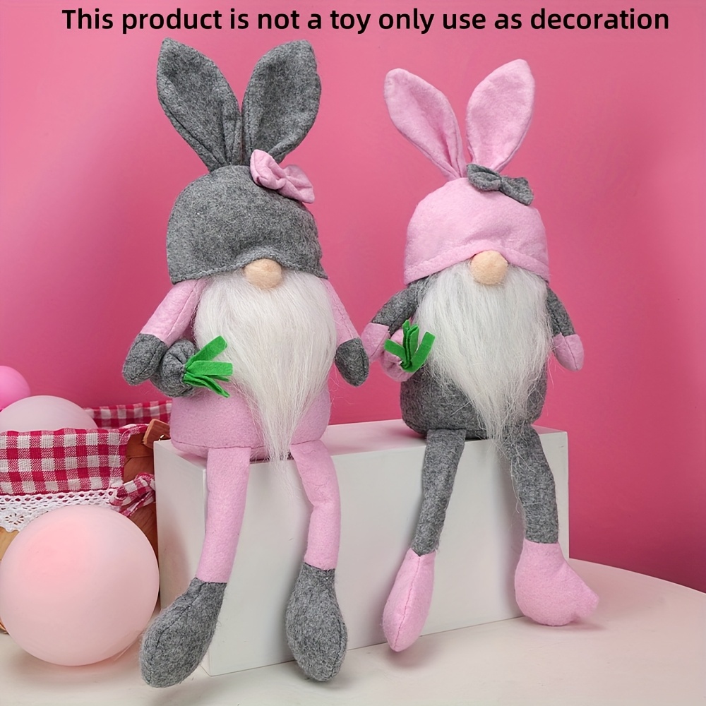 

2pcs Easter Bunny Decoration Set - Pink & Grey Long-legged Bunnies With Accessories, Events, Parties, Home & Mall Decor