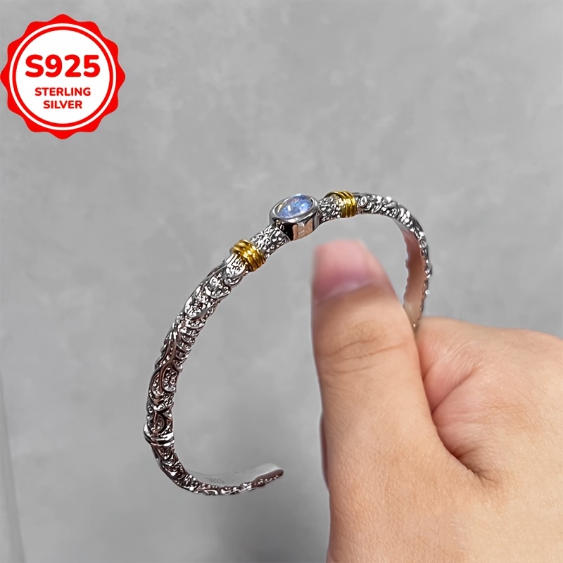 925 Hypoallergenic Retro Block Kufic Pattern Open Bangle