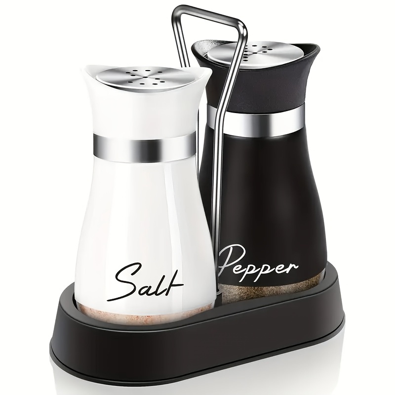 

[1 Set Glass Salt And Pepper Shaker] Glass Salt And Pepper Shaker Set, 4 Oz, Food-grade, With Stainless Steel Lids, For Home, Restaurant, Wedding Kitchen Decor - Black And White