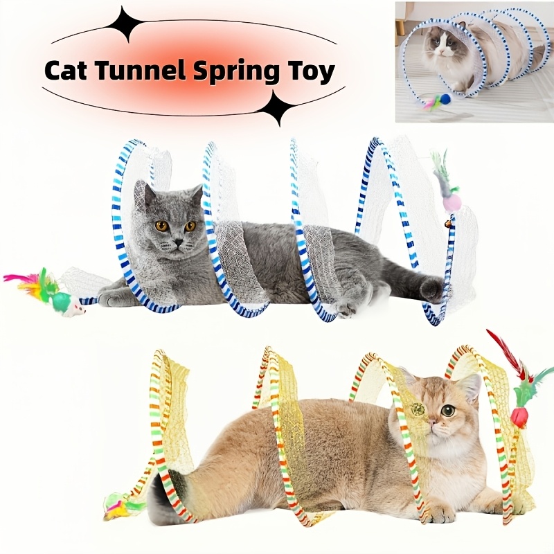 Interaktiver Katzentunnel – Faltbares Design * unterhaltsamer Spieltunnel  speziell für Katzen, mit künstlichen Federn zur Anlockung von Katzen |  Mäusespielzeug