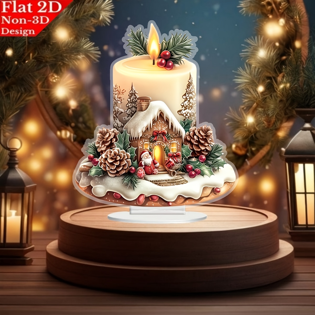 

2d Flat And Elegant 2d Acrylic Candle For Christmas, Suitable For Home, Cafes, And Indoor Table Decoration, Making It A Gift.