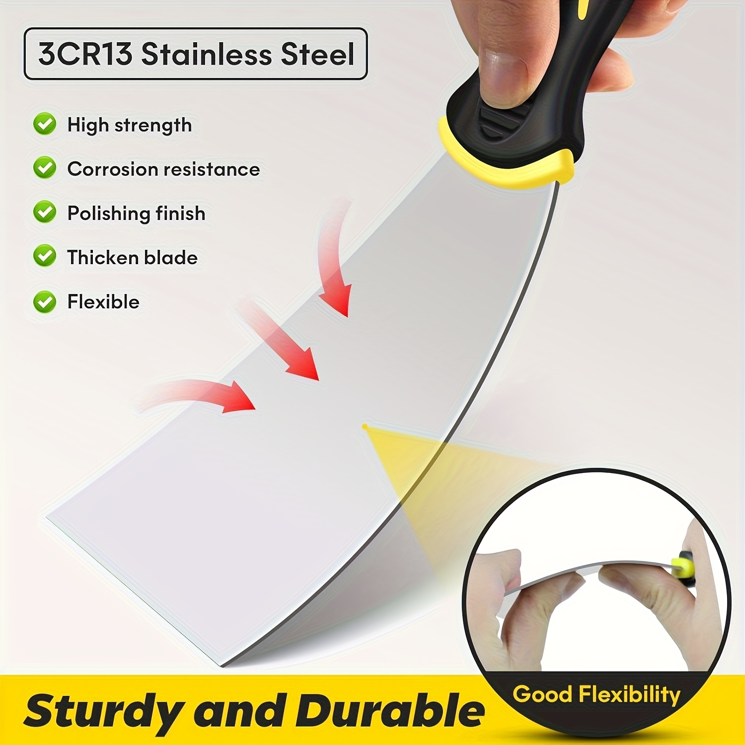 4pcs Multi-Purpose Stainless Steel Putty Knife Set, Stainless Steel Scraper, with Non-Slip Plastic Handle, Painter'S Wall Scraper, Multi-Size Suitable for Wall Repair, Paint Scraping, Filling Putty, Removing Wallpaper (50 Mm, 100 Mm, 150 Mm, 200 Mm)