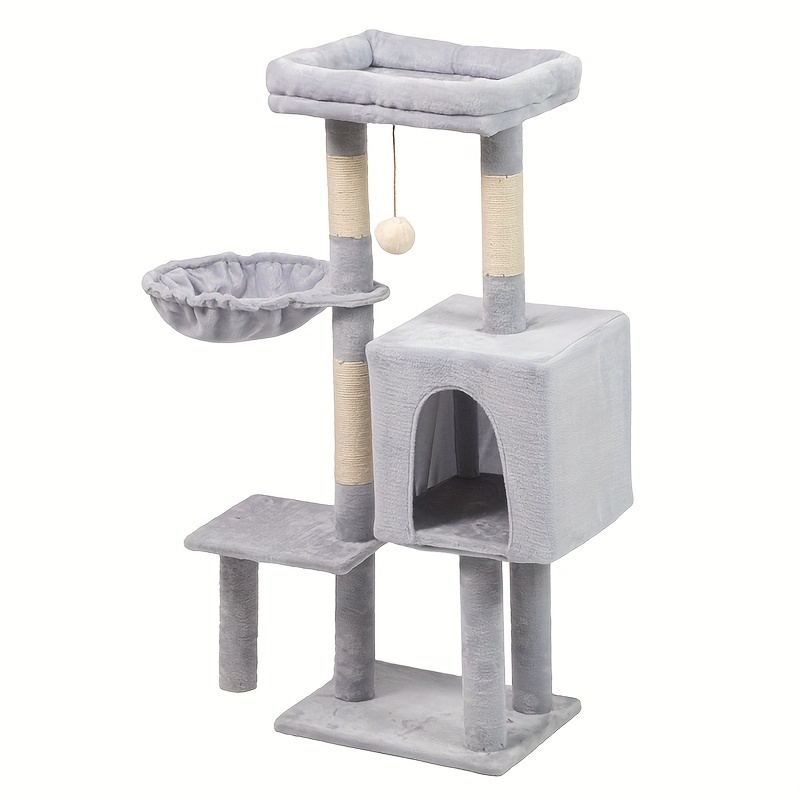 

Cat Tower With Cat Scratching Post And Plush Perch, Wooden Cute Platform Tower, Cat House Sisal Scratcher, Indoor Cat Furniture