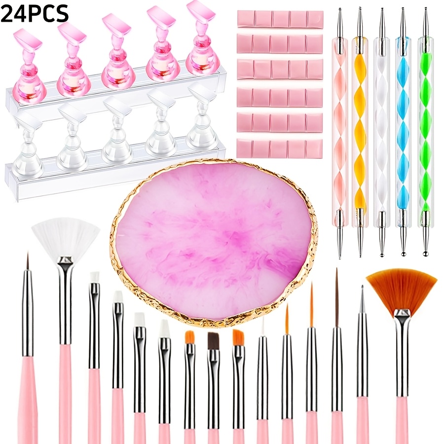 TEMU For Nail Art Tools 24pcs Set, 2 Sets For Nail Stands, For Nail Art Brushes, Resin For Nail Art Palettes, 5pcs For Nail Art Sculpture Pens,
