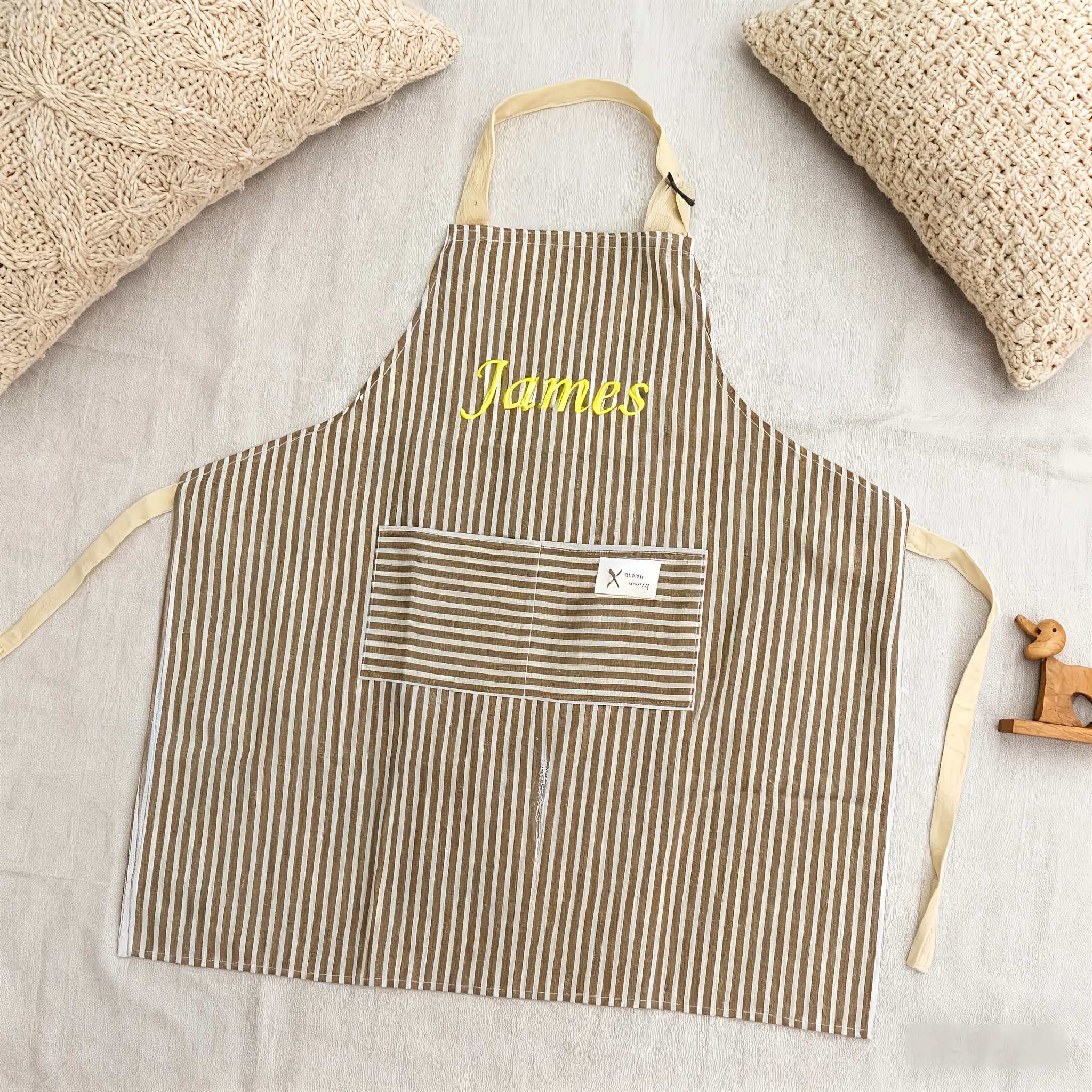TEMU Tablier de cuisine personnalisé avec nom brodé - Respirant et pour , design personnalisé, souvenir attentionné et , couleurs de rayées