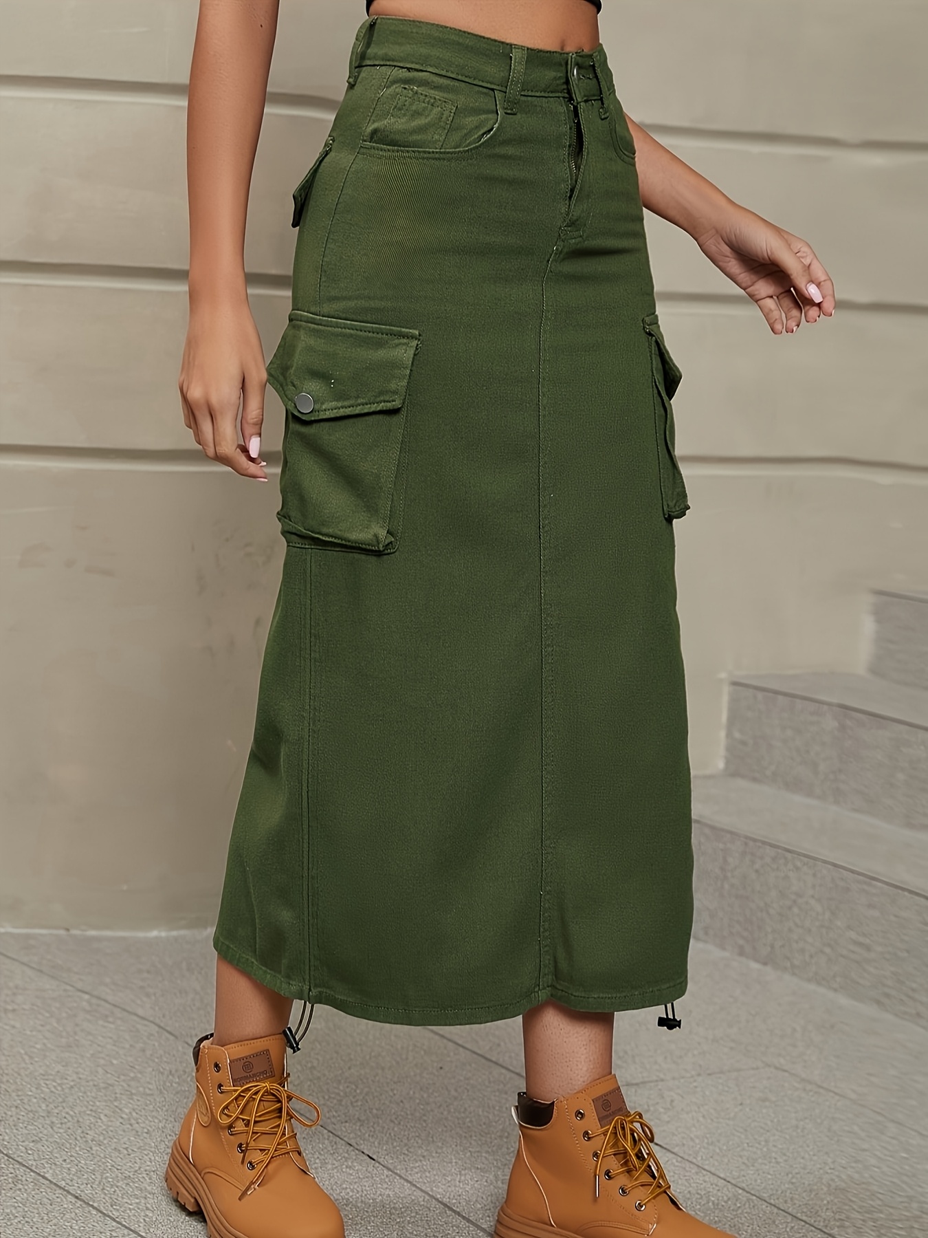 【BAON】Tomou banding patch cargo cotton long skirt Cotton:On Women's Cargo Denim Maxi Skirt Offshore Blue Wash