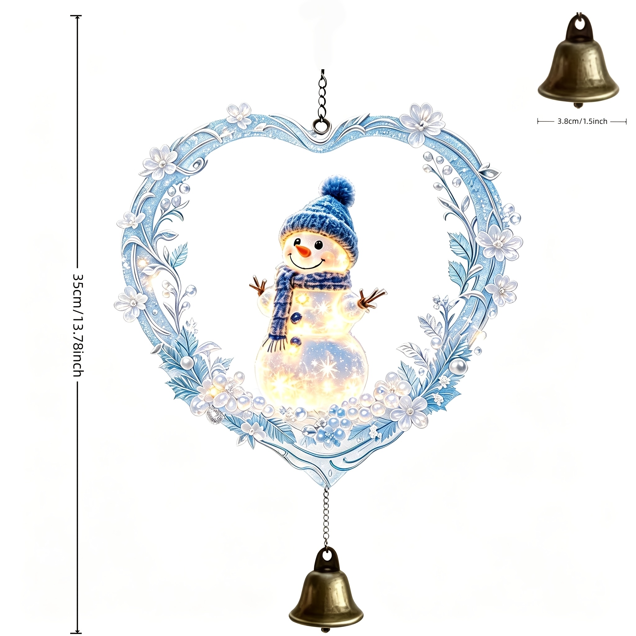 TEMU Ciondolo a forma di cuore con cornice , in maglia con luce blu, a vento singolo in rame a forma di , per davanzali interni, balconi e cortili