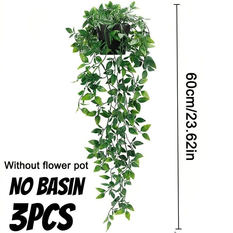 TEMU 3pcs Artificial Hanging Green Plant Potted Set, Realistic Leaves, Suitable For Room, Office, Bathroom Multi-functional Room Decor, Shelf