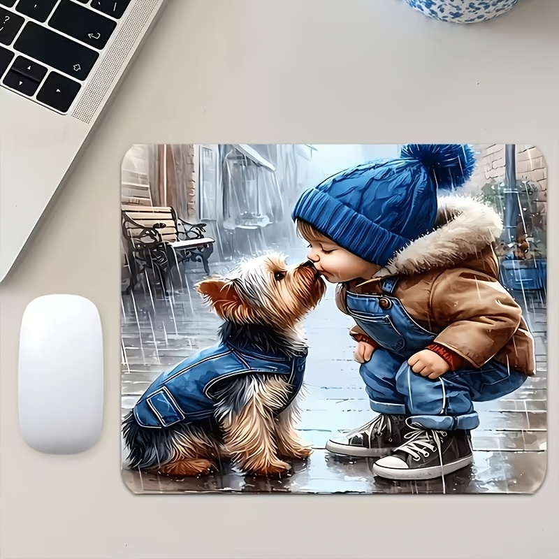TEMU Tapis de souris de jeu interactif avec un chiot et un enfant sous , convient pour les fournitures de bureau, les bureaux, les bureaux