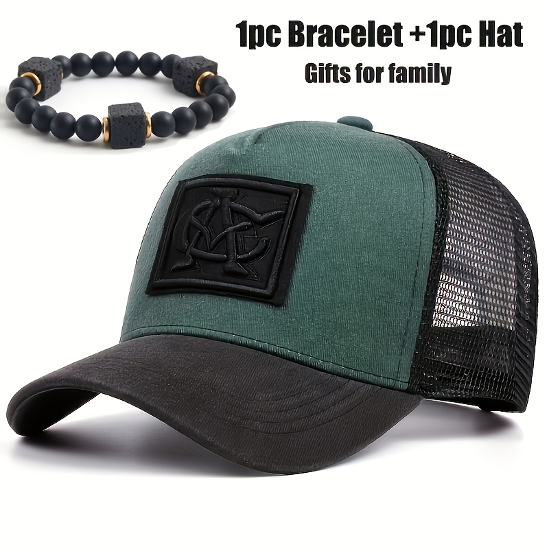 E-shop 2er-Set (1 Hut und 1 Armband) Unisex Street Style Gestickte Buchstaben AC Hip-Hop Cap, Unisex, Patchwork Baseball Cap