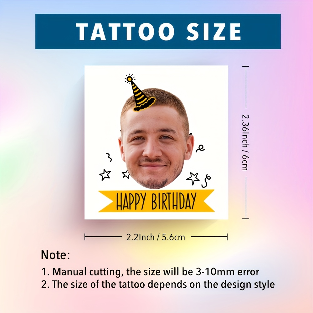 16pcs, Personalized Happy Birthday Face Tattoos, 30th Birthday, 40th Birthday, 50th Birthday, Birthday Tattoos, Custom Face Tattoos, Sister Birthday, Wife Birthday, Tattoo Birthday, Birthday Party