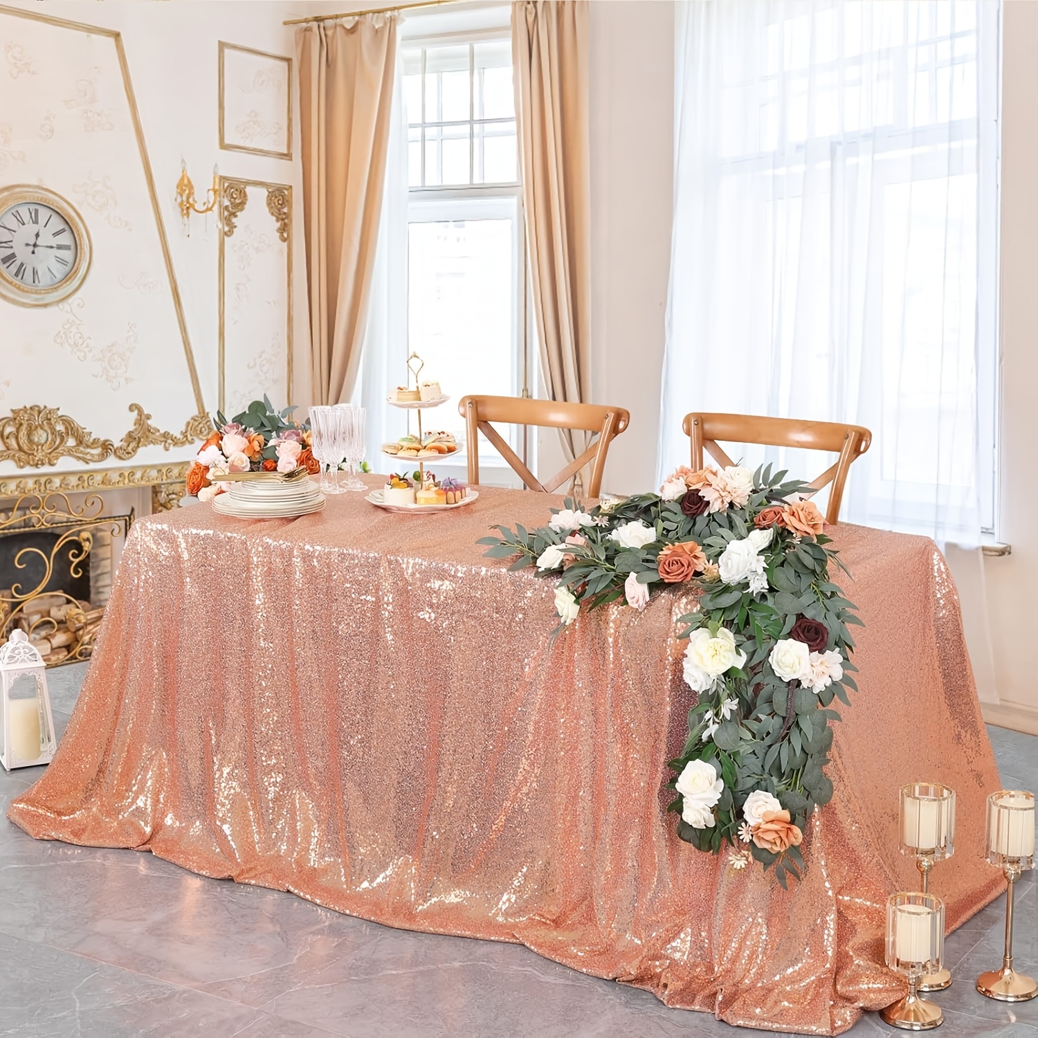 

Sparkling Rose Golden Sequin Tablecloth 50x80" - Weddings, Valentine's Day, - Polyester/pvc