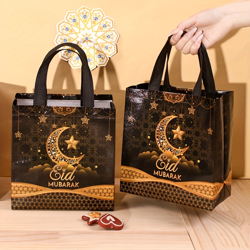 

Eid Tote Bags With Handles - Black Moon Design, Reusable Non-woven Grocery Shopping Bag For Ramadan , Eid Al-fitr & Eid Al Gift Packaging, 4/8pcs, Party Supplies, Decorations 2025