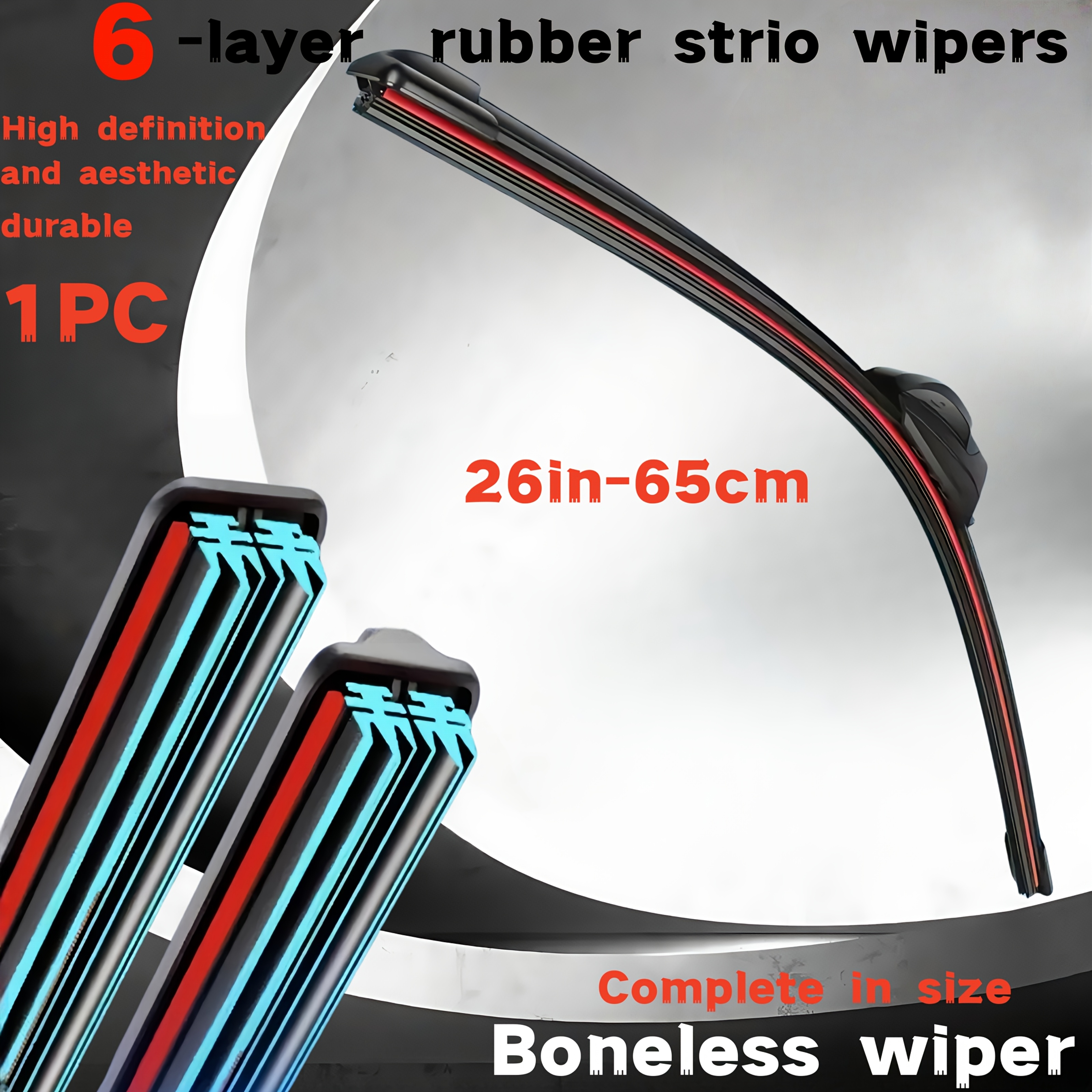 Image of 6-layer Rubber Blade Windshield Wiper - High Definition, Quiet And Durable, Suitable For J/ Mounted Wipers, Full Size Range: 14 Inches To 28 Inches / Essential Car Accessory