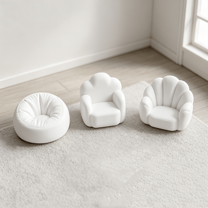 TEMU 3pcs Mini Sofa Miniature Set, 1:12 Scale Miniature Landscape Furniture Model, Includes Bean Bag Lounge Chair, Cloud-shaped Single Armchair, And