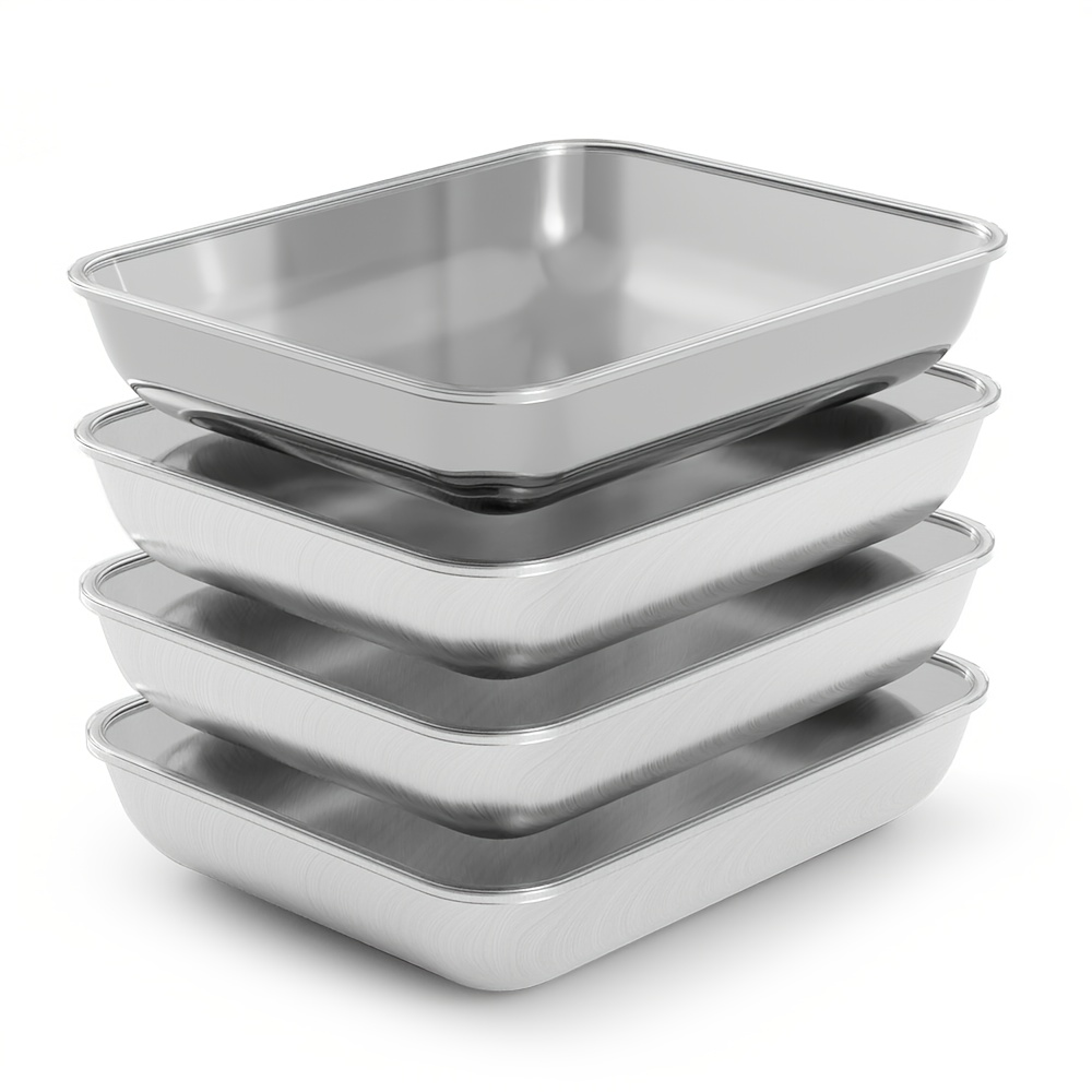 TEMU 4pcs Rectangular Stainless Steel Food Storage Containers With Pp Transparent Lids. Single Size:25*20*5cm/9.84*7.87*1.96in. Suitable For Home,