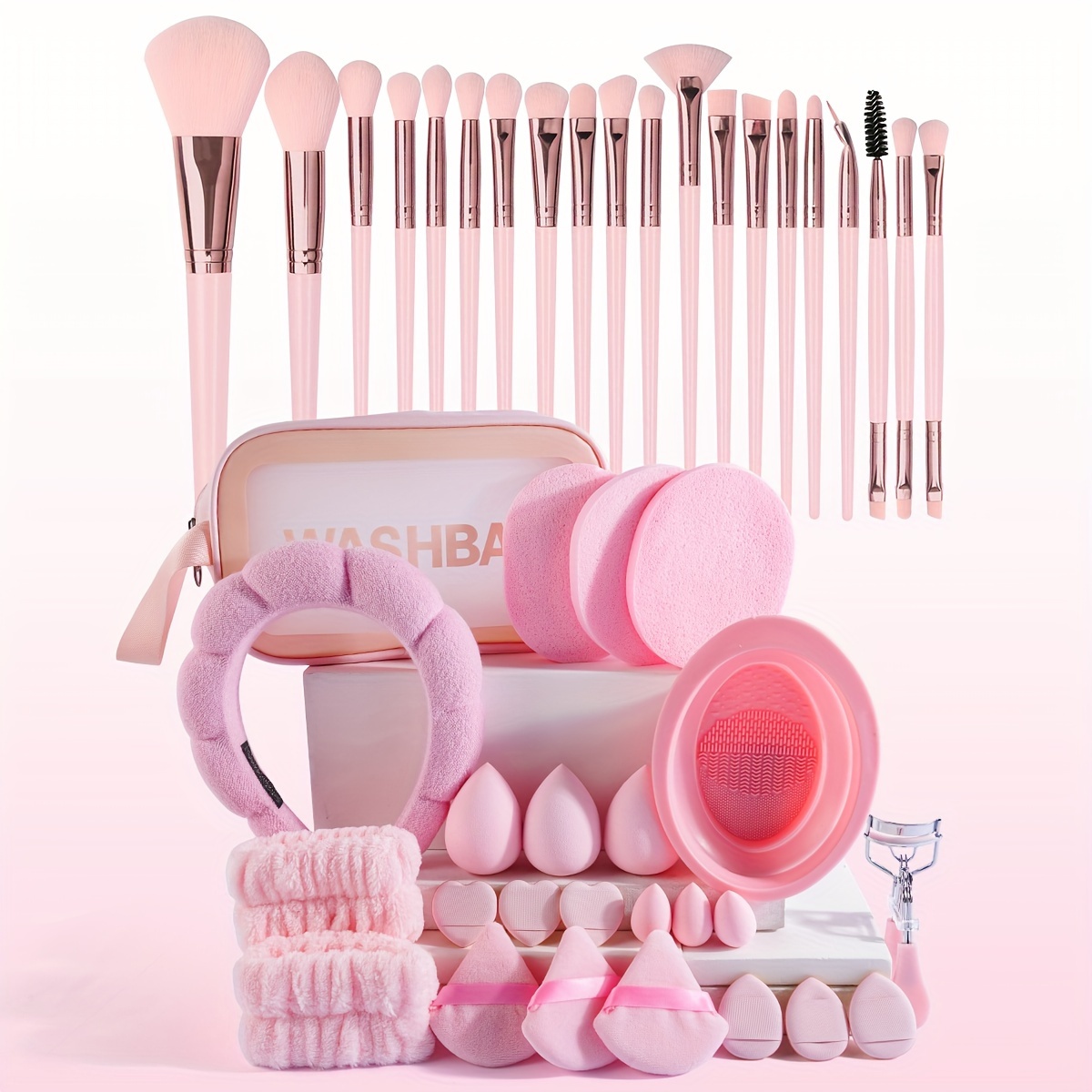 

Maange 44pcs Set Including 20 Brushes + 18 Powder Accessories + + Wrist + Eyelash Curler + Washing Pad + Powder Eyeliner Set Christmas Set Brushes