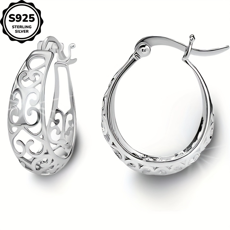 

925 Sterling Silver (including 3g) Hoop Earrings, Hollow And Retro, With Gift Box