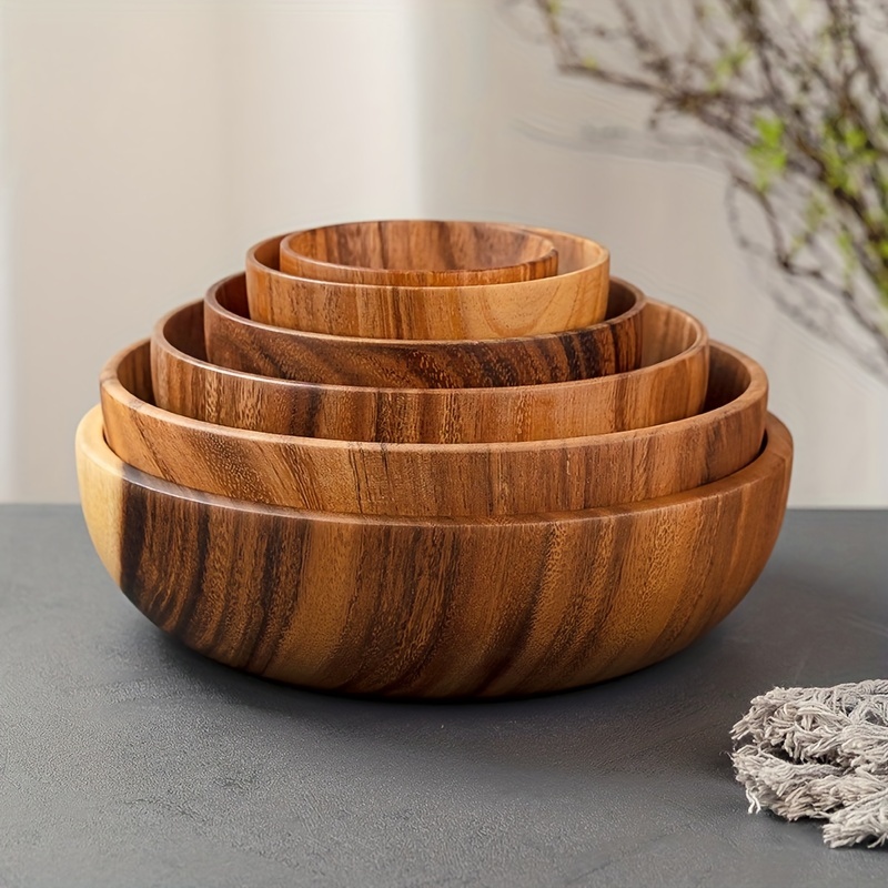 

Handcrafted Wood Salad Bowl, Large Round Wooden Serving Dish, Luxury Tableware For Home And Restaurant Use, Restaurant Tableware|elegant Wooden Bowl|unique Grain Pattern