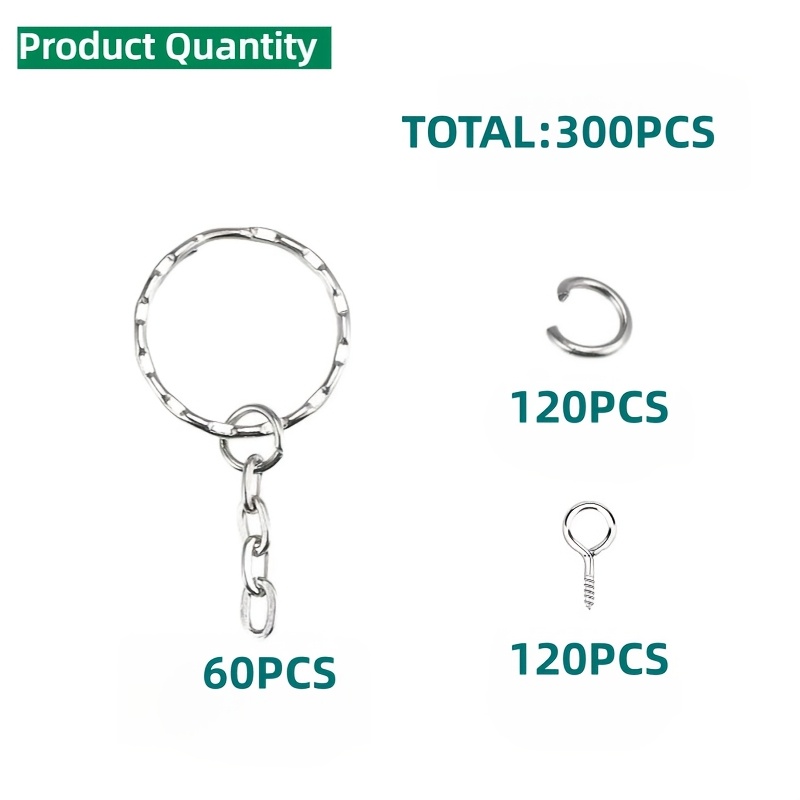 TEMU 300pcs Of Silvery Eye Pin Keychain Sets, Embossed Keychains, Pattern Keychains, Including 60pcs Of Halo Keychains + 120pcs Of Split Rings +