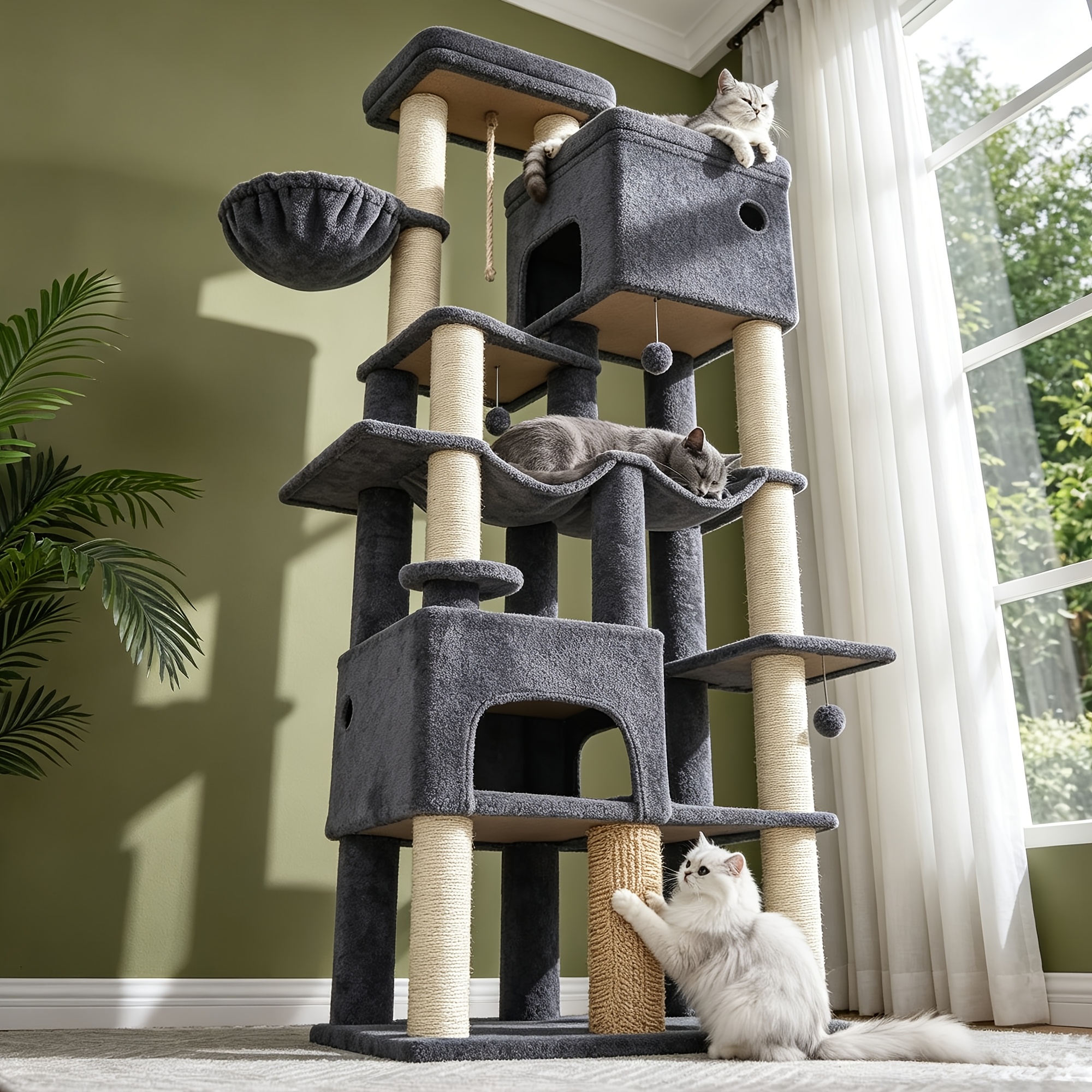 Image of 187cm Cat Tree, Ideal For Large Cats, Featuring 9 Levels Of Scientifically Designed Tiers, With To Jumping Gait Of For Large Cats