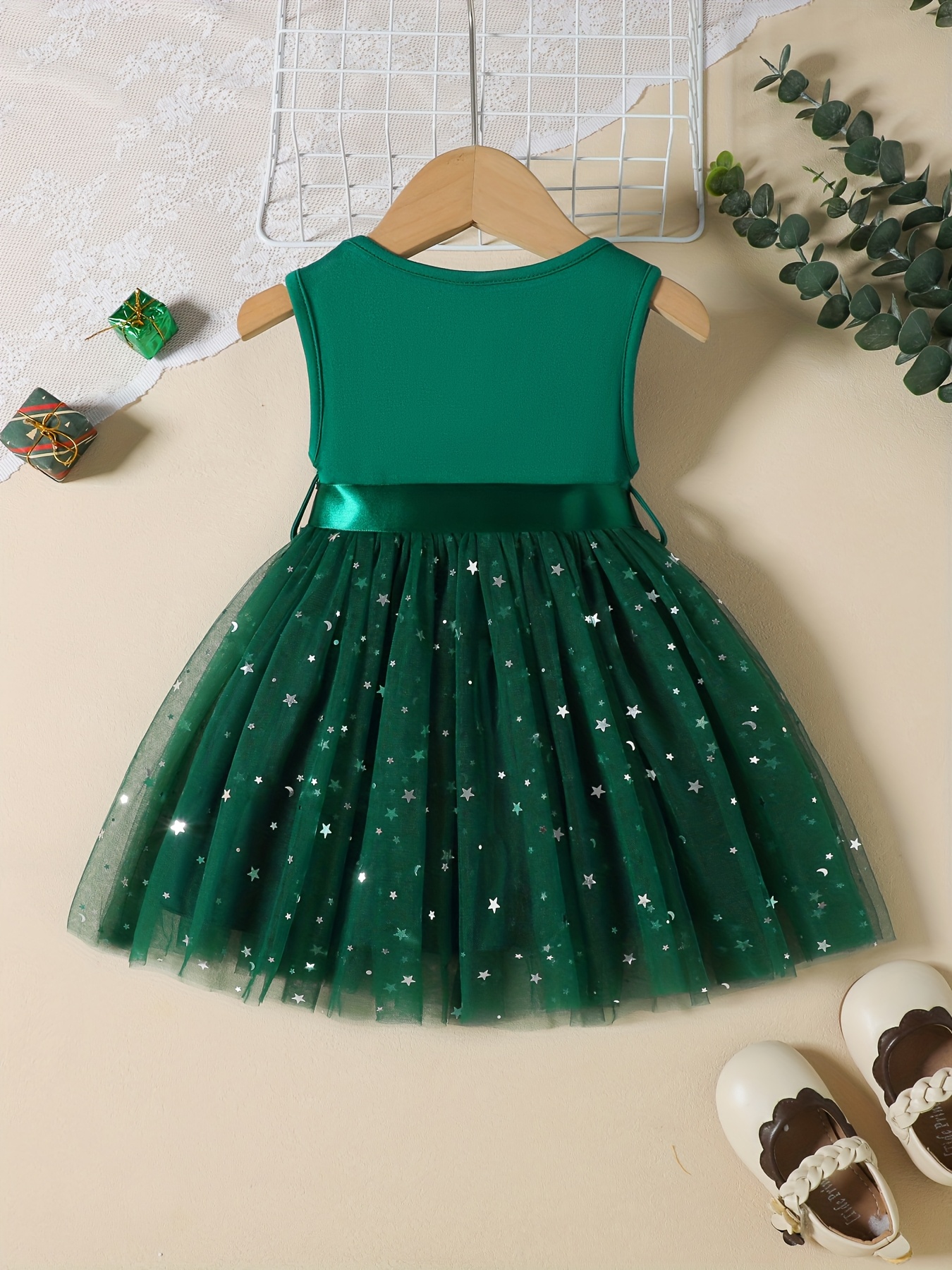 green infant holiday dress Baby Girl Christmas Dress, Red Tulle Tutu Romper for Toddler & Newborn –  AmimamiDoll main image 1