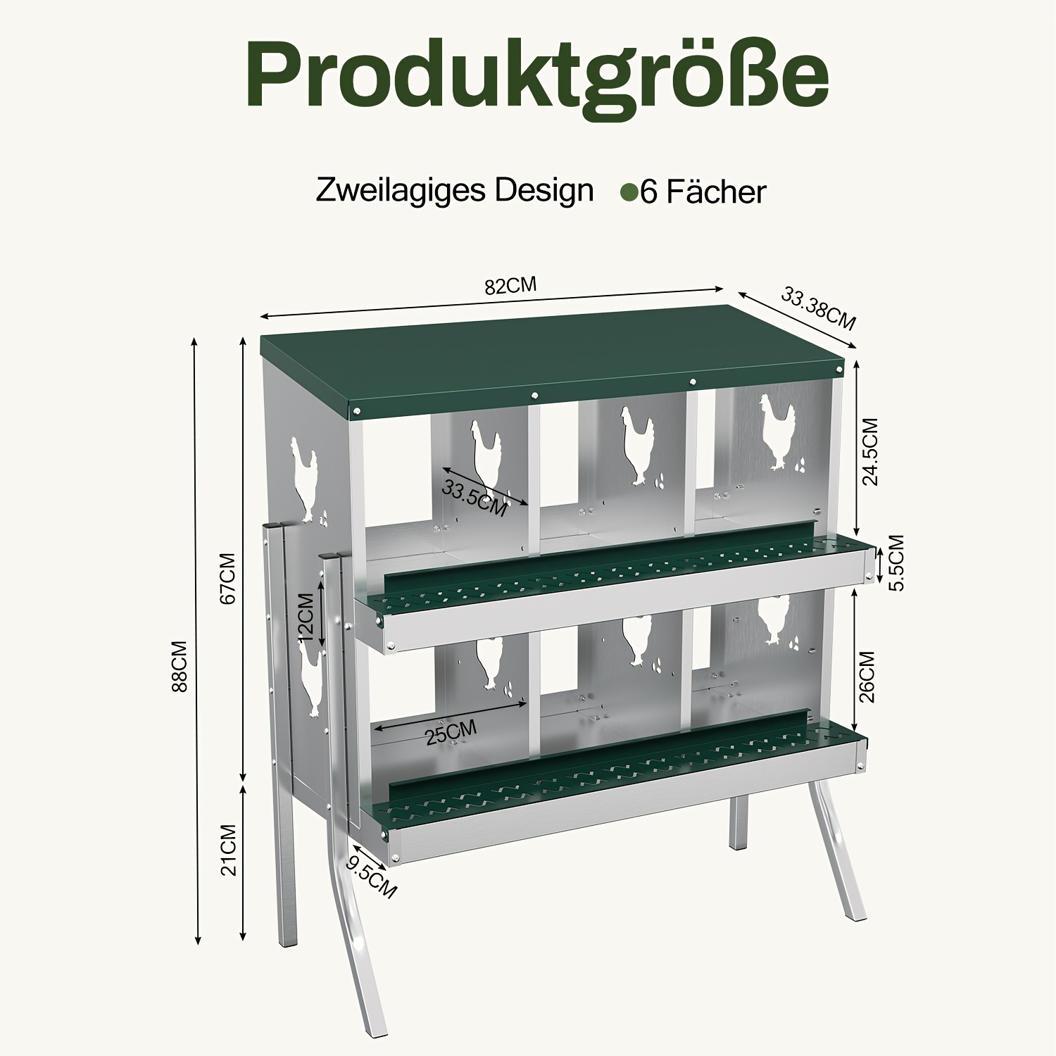 Image of 6-compartment Metal Laying Box, Rolling Laying Nest With Ventilated Egg Collection Tray, Rolling Laying Nest With Eggs - Green