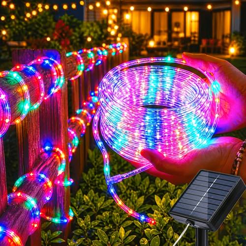 item picture 1pc outdoor solar rope light garden pipe light 8 ip65 two colors flexible transparent tube suitable for gardens backyards patios decks pools tree decoration thanksgiving halloween