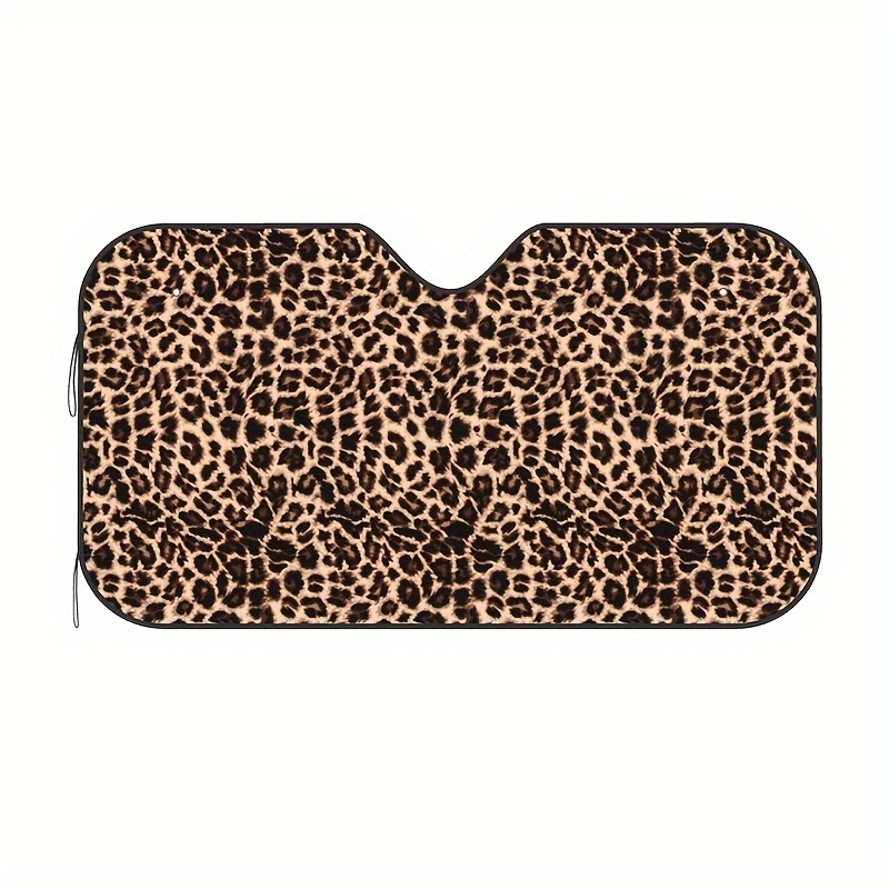 Image of Leopard Print Car Sunshade - Aluminum Roll-up Interior Protection Accessory