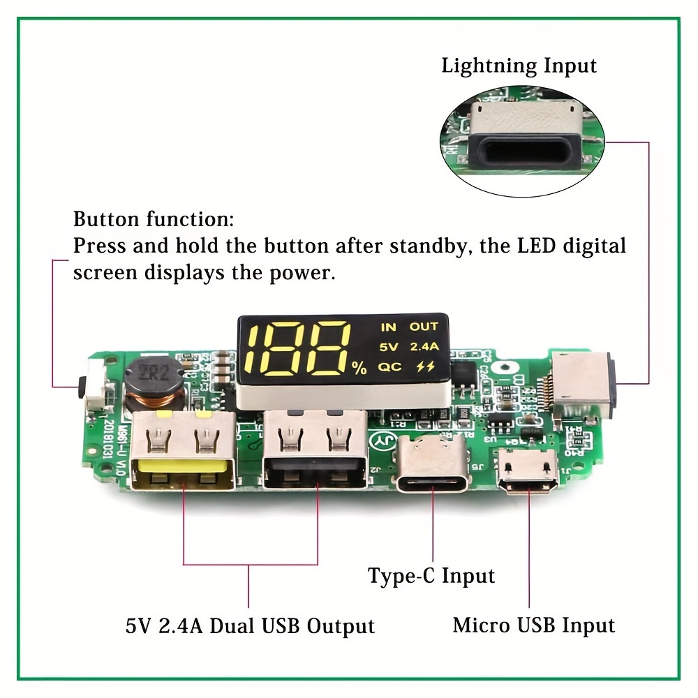 1pc/4pcs, placa de carga 18650 con usb 5v 2.4a de energía móvil, placa cargadora de batería de litio 18650, con protección contra sobrecarga, sobredescarga y cortocircuito, placa de energía usb diy, 3 puertos de carga detalles 5