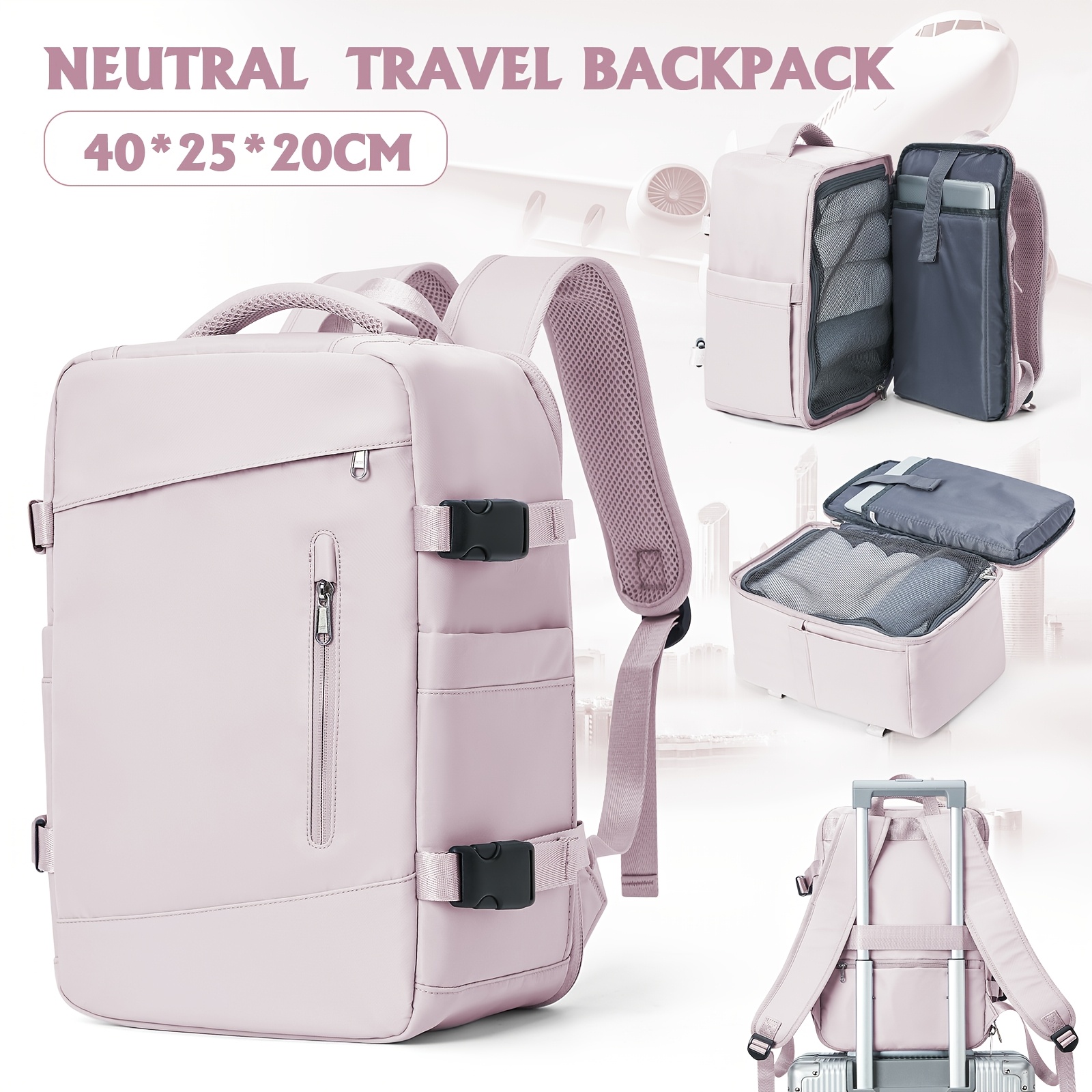 TEMU Mochila de Viaje para Mujer Ryanair, Bolso de Cabina Asiento 40×20×25 cm, con Bolsillo con Cremallera Antirrobo. Compartimento Principal que se