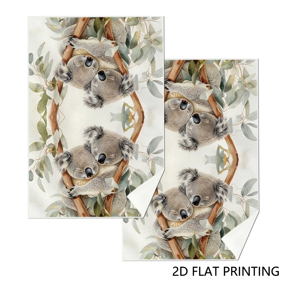 TEMU 2pcs Koala-themed Kitchen Towels & Dishcloths Suitable For Dining, Rustic Decor With Koala Sleeping In Tree Print, Hand Washable Dish Towels For