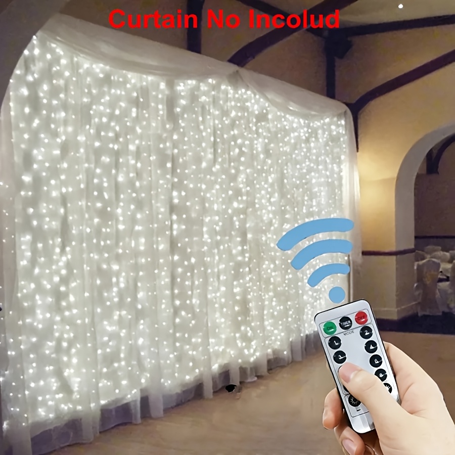 TEMU Led Fairy Light Curtain, Width 6m/19.6ft Height /9.8ft, Usb Powered, 8 String Lights With Remote, For Christmas, Wedding, Thanksgiving, Hallowmas, Holiday Decor (without Battery)