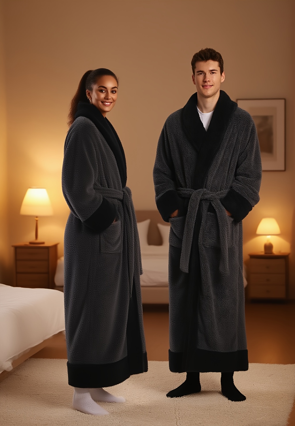 2025   plush bathrobe soft and  able   design large collar warm long sleeves convenient pockets adjustable waistband essential for   Product details 2