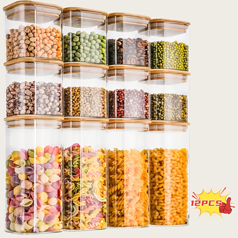 E-shop 12-teiliges Set aus Glas-Lebensmittelbehältern, luftdichte Küchengläser inklusive 8 mittelgroßen 430ml 4 großen 750ml Gewürz-