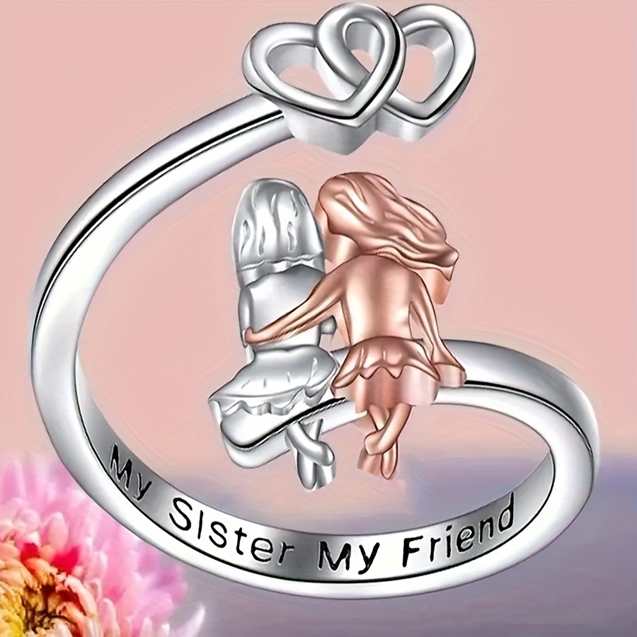 

1pc Fashionable And Simple Alloy Creative Heart-shaped Sister Ring Suitable For Women's , Banquet, Gift , Bestie Birthday Gift