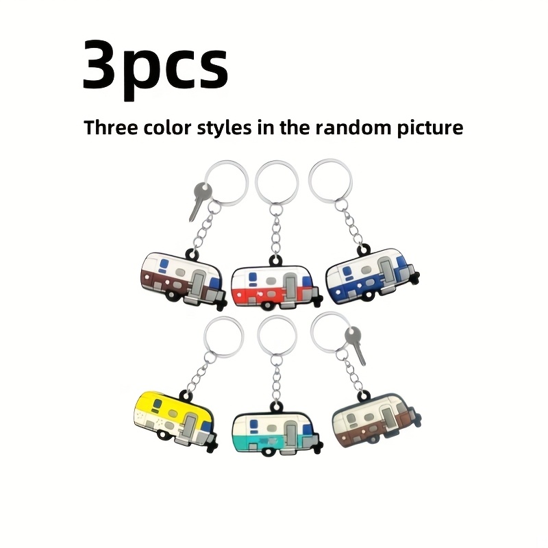 Image of 3 Random Color Travel Trailer And Rv Keychains, Fashion Trailer Gift, Men's Novelty Keychain, Valentine's Day Gift Valentine's Day Decorative Keychain, Decorative Keychain Set