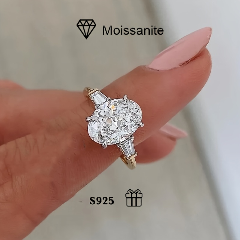 3-Stone 2ct Moissanite Ring, 925 Silver, Low Allergy, High-end, Proposal