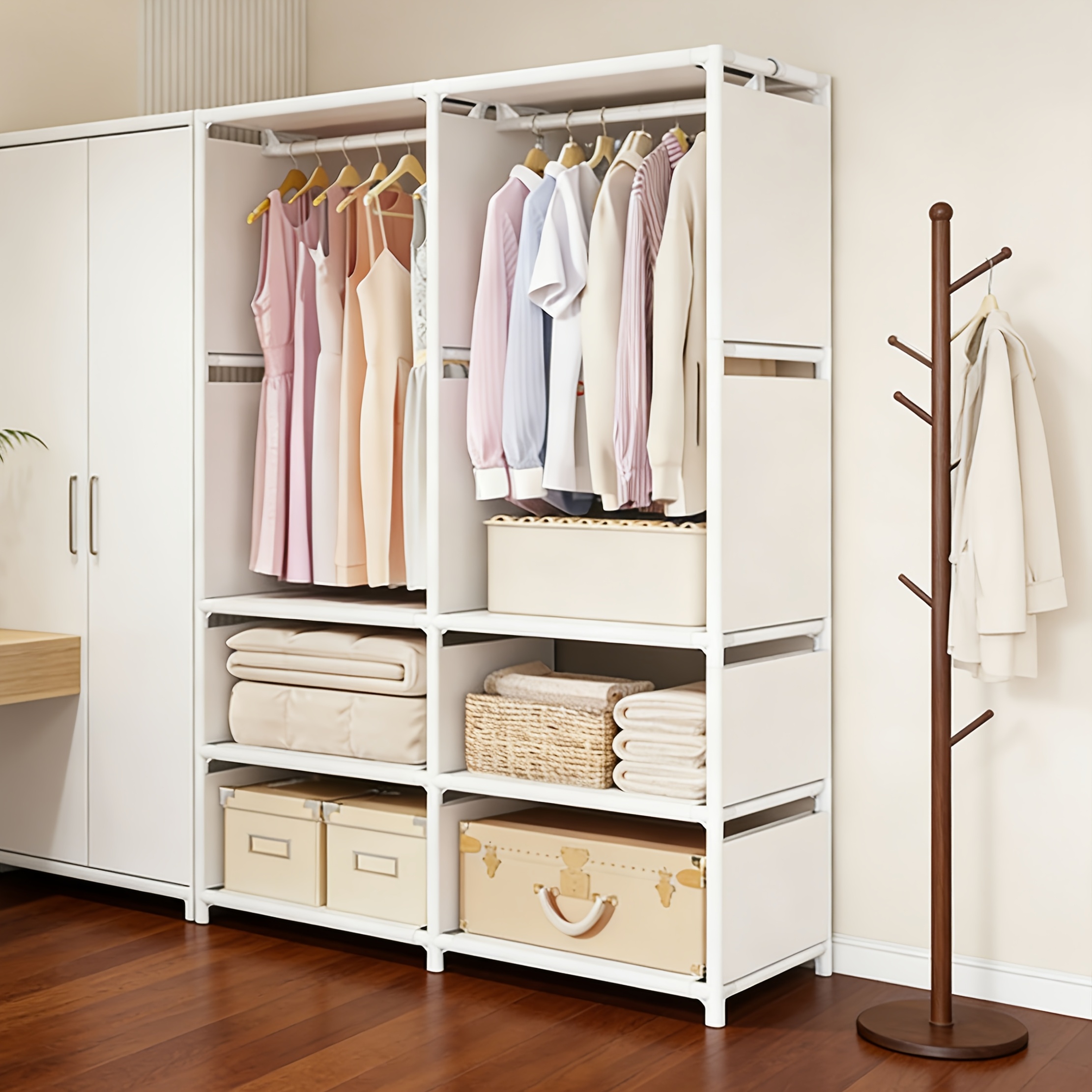 TEMU Armoire de grande avec cintres à étages, convient pour les armoires de rangement de vêtements encombrantes dans